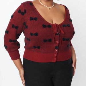 NWT Burgundy and Black Bows Cardigan